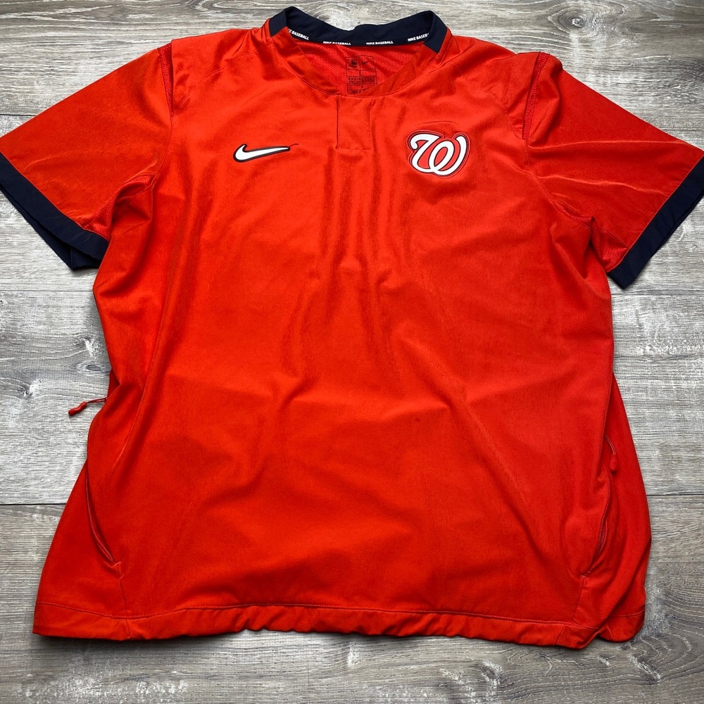 Nike Shirt Washington Nationals MLB Hot Jacket Mens Large Red Polyester Spandex‎